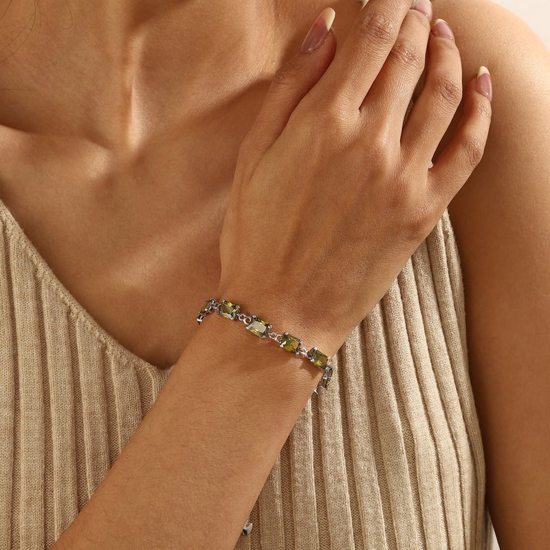 Juwaliy 18K White Gold Plated Tennis Bracelets for Women,August Birthstone Bracelet Peridot Jewelry Mom Wife Birthday Mother's Day Gift for Her - Image 4