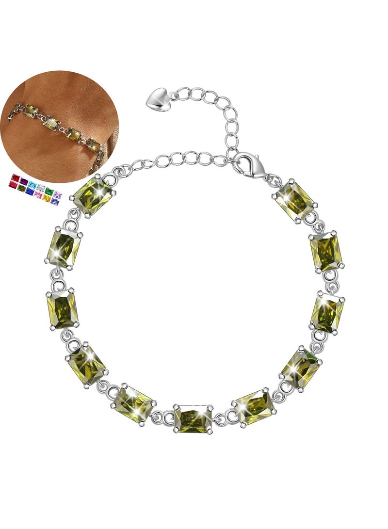 Juwaliy 18K White Gold Plated Tennis Bracelets for Women,August Birthstone Bracelet Peridot Jewelry Mom Wife Birthday Mother's Day Gift for Her - Image 1