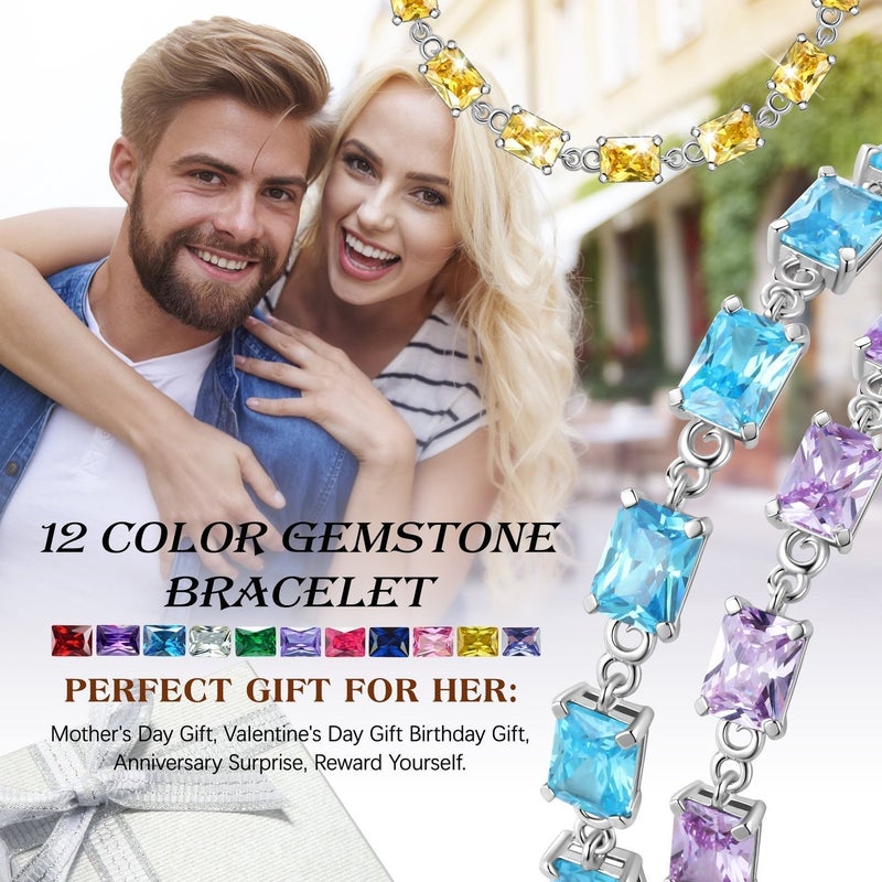 Juwaliy 18K White Gold Plated Tennis Bracelets for Women,August Birthstone Bracelet Peridot Jewelry Mom Wife Birthday Mother's Day Gift for Her - Image 4