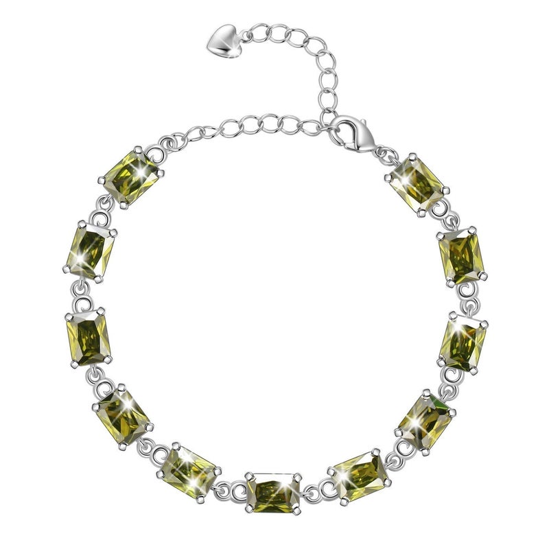 Juwaliy 18K White Gold Plated Tennis Bracelets for Women,August Birthstone Bracelet Peridot Jewelry Mom Wife Birthday Mother's Day Gift for Her - Image 5