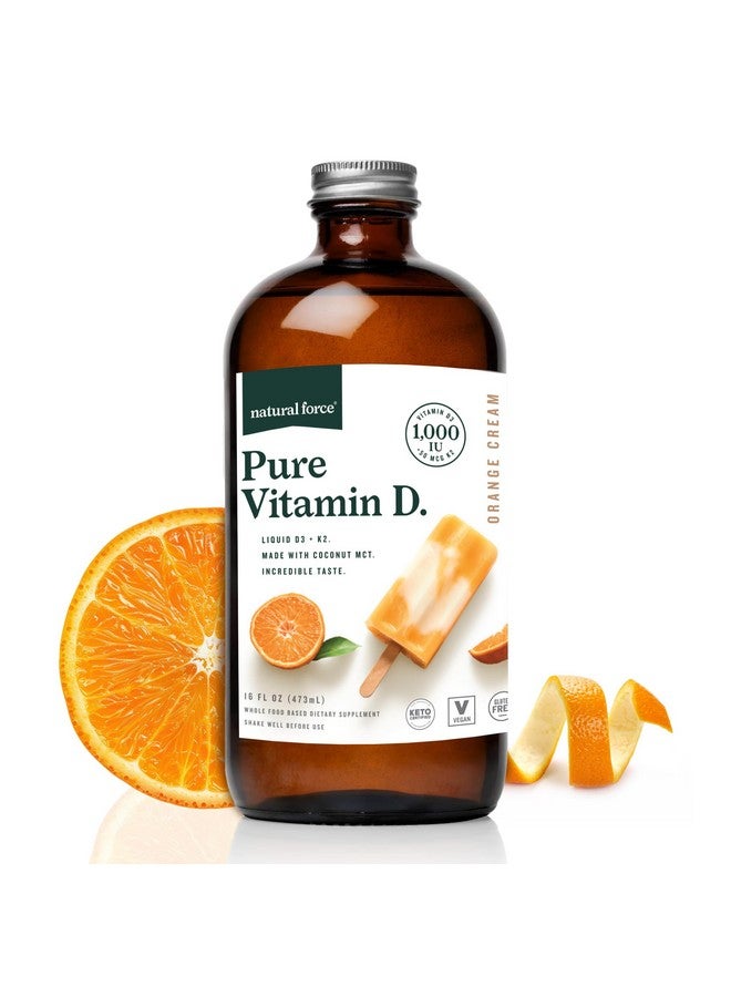 Natural Force Pure Vitamin D - Liquid D3 & K2 with Coconut MCT -1,000 IU, Immunity & Nutrient Absorption Booster- Vegan - Orange Cream, 16 fl oz - Image 1