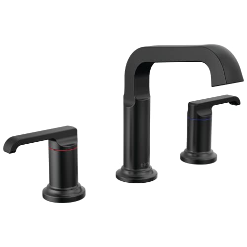 Delta Faucet Tetra Matte Black Widespread Bathroom Faucet 3 Hole Black Bathroom Faucet for Bathroom Sink Bathroom Sink Faucet Diamond Seal Technology Metal Drain Assembly Matte Black 35589BLDST - Image 1