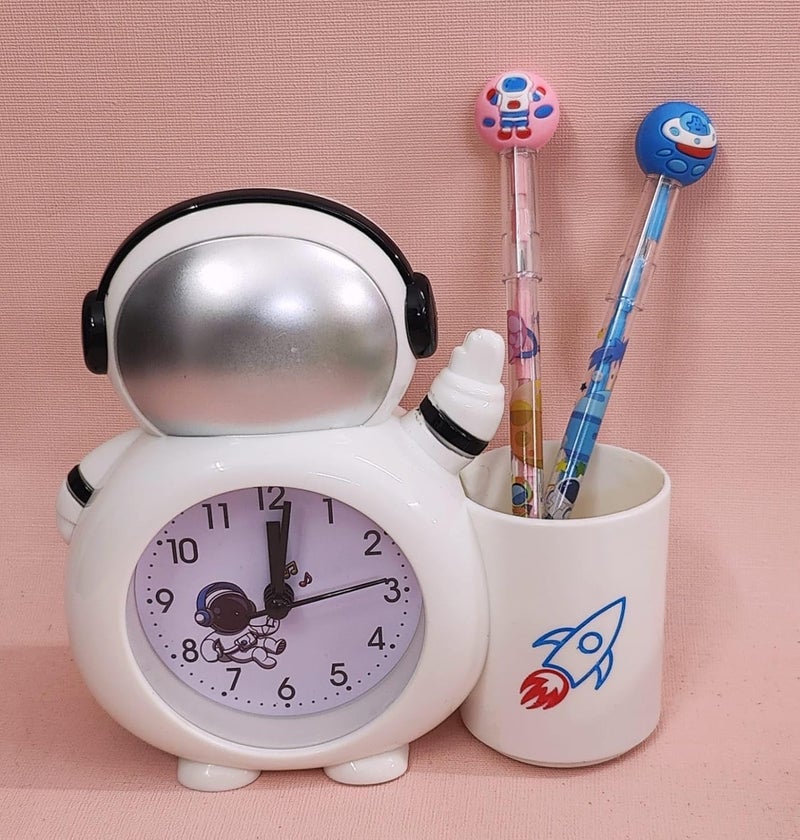 AMANVANI AMANVANI Space Table Top Alarm Clock with Pen Stand Table Clock for Kids Analog Alarm Clock Table Clock with PenPencil Stand for Kids Birthday Return Gifts 1pcs  - Image 1