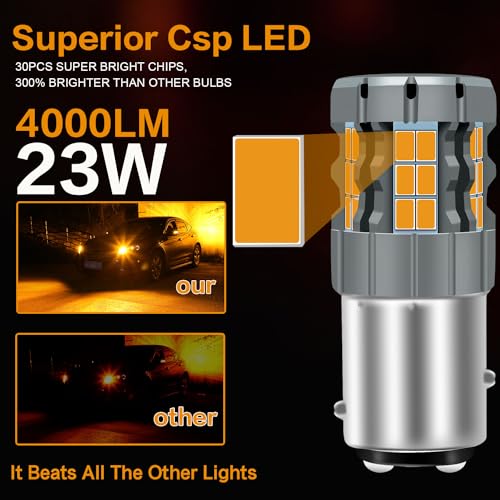 UPXSXT 2Pcs 1157 BAY15D P21/5W LED Turn Signal Light Bulb Amber, 2057 2357 7528 CANBUS Error Free Anti Hyper Flash Replacement Bulb Super Bright 30-SMD 25W 4000LM - Image 2