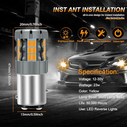 UPXSXT 2Pcs 1157 BAY15D P21/5W LED Turn Signal Light Bulb Amber, 2057 2357 7528 CANBUS Error Free Anti Hyper Flash Replacement Bulb Super Bright 30-SMD 25W 4000LM - Image 4