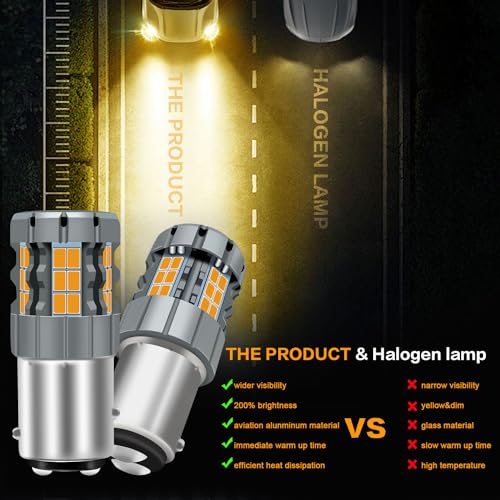 UPXSXT 2Pcs 1157 BAY15D P21/5W LED Turn Signal Light Bulb Amber, 2057 2357 7528 CANBUS Error Free Anti Hyper Flash Replacement Bulb Super Bright 30-SMD 25W 4000LM - Image 3
