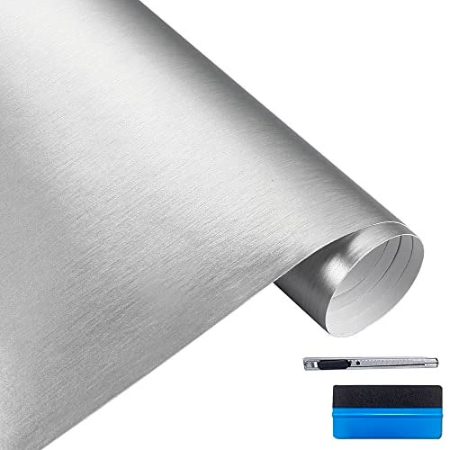 LZLRUN Brushed Metallic Steel Vinyl Wrap Roll with Air Release Technology DIY Styling Adhesive Decal Wrapping Car Accessories (Silver, 1.65ft x 5ft) - Image 1