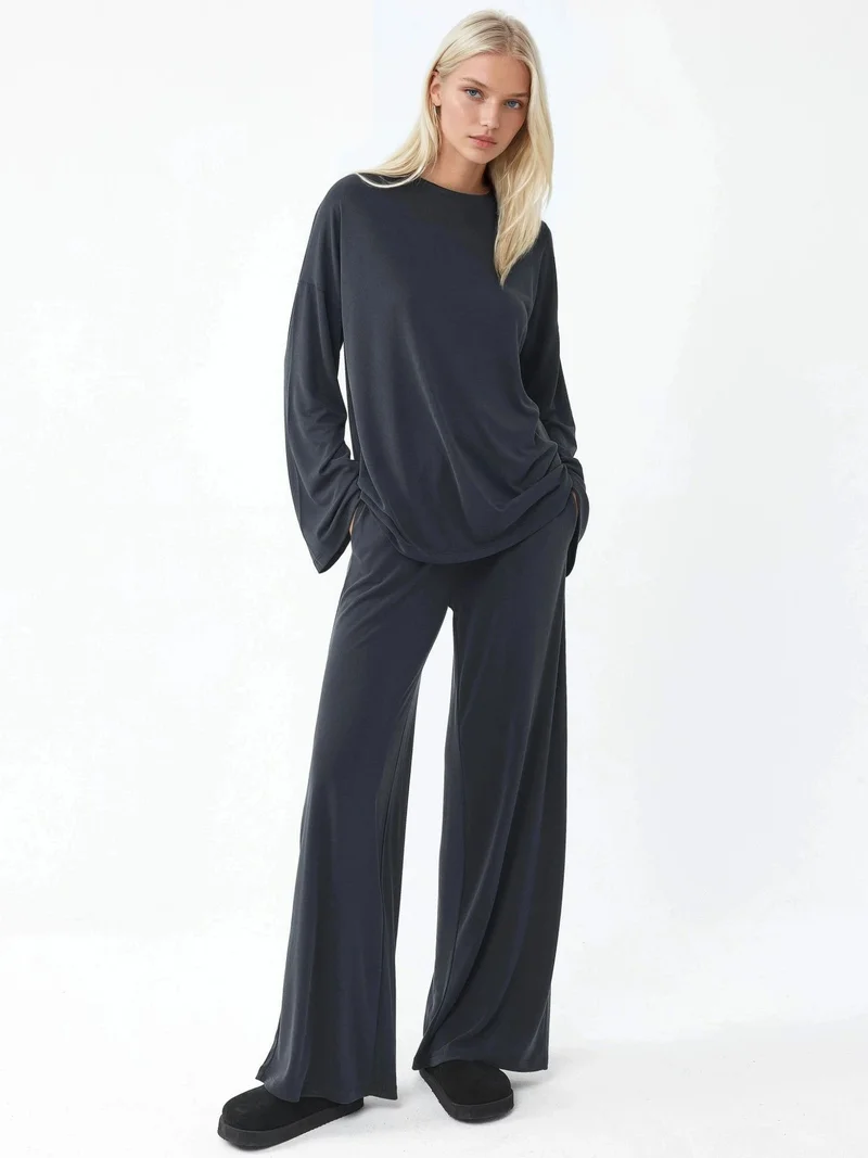 Busem BUSEM Relaxed Fit Crew Neck Long Sleeve Blouse