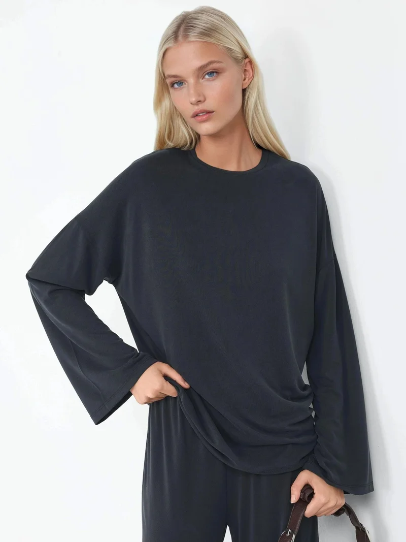 Busem BUSEM Relaxed Fit Crew Neck Long Sleeve Blouse