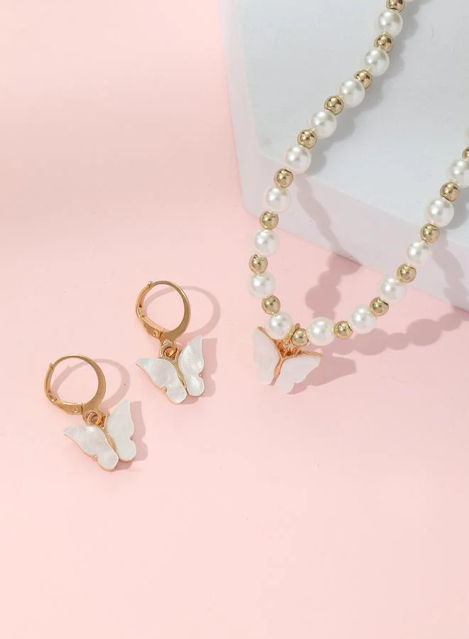 Take Two  Girls Multi-Color Butterfly Charm and Pearl Pendant Necklace and Earrings Set for Women | Best Price UAE