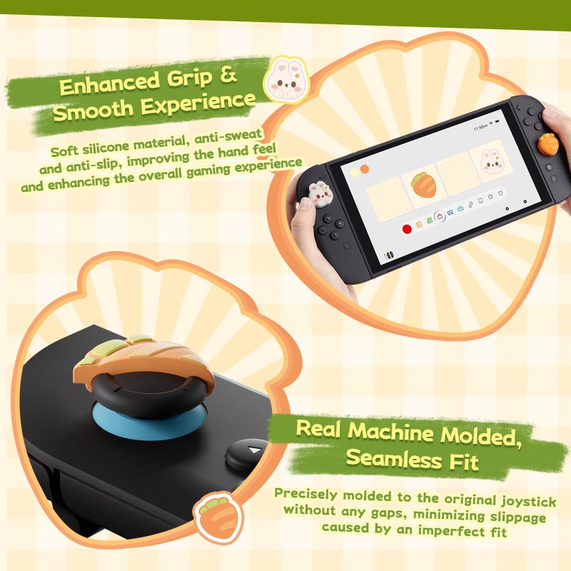 GeekShare 4PCS Thumb Grip Caps for Switch 2, Cute Silicone Joystick Caps Soft Thumbstick Cover Compatible with Switch 2025 - Rabbit & Carrot - Image 4