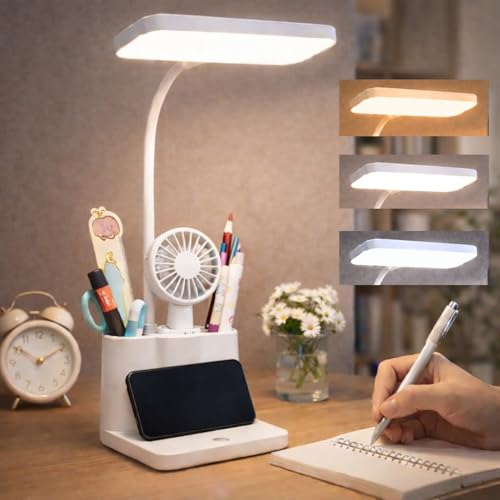 One94Store 3-in-1 LED Desk Lamp with Pen & Phone Holder – USB Rechargeable Study Lamp with Touch Sensor, 3 Light Modes, Eye Protection & Warm White Night Light for Bedroom, Office & Home - Image 1