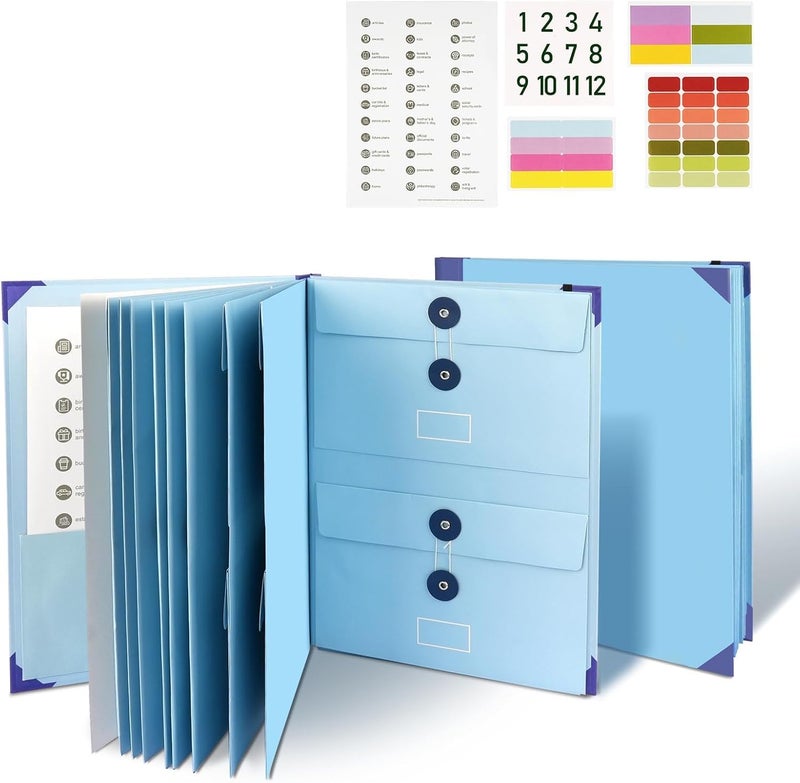 VOLMATE Folio Document Organizer with Labels: Family Emergency Binder with Pockets, Life Binder Kit for Important Documents & Personal Files (Blue) - Image 1