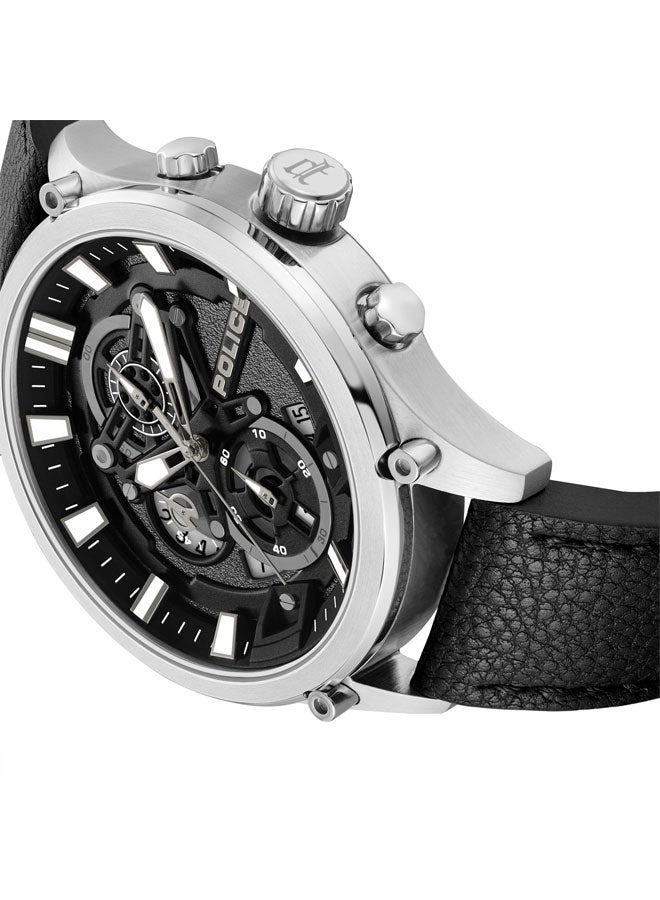 POLICE Men Wadden Men's 46mm Chronograph Watch with Screw-Detailed Dial, Charcoal & Black Face, Black Leather Strap - Image 4
