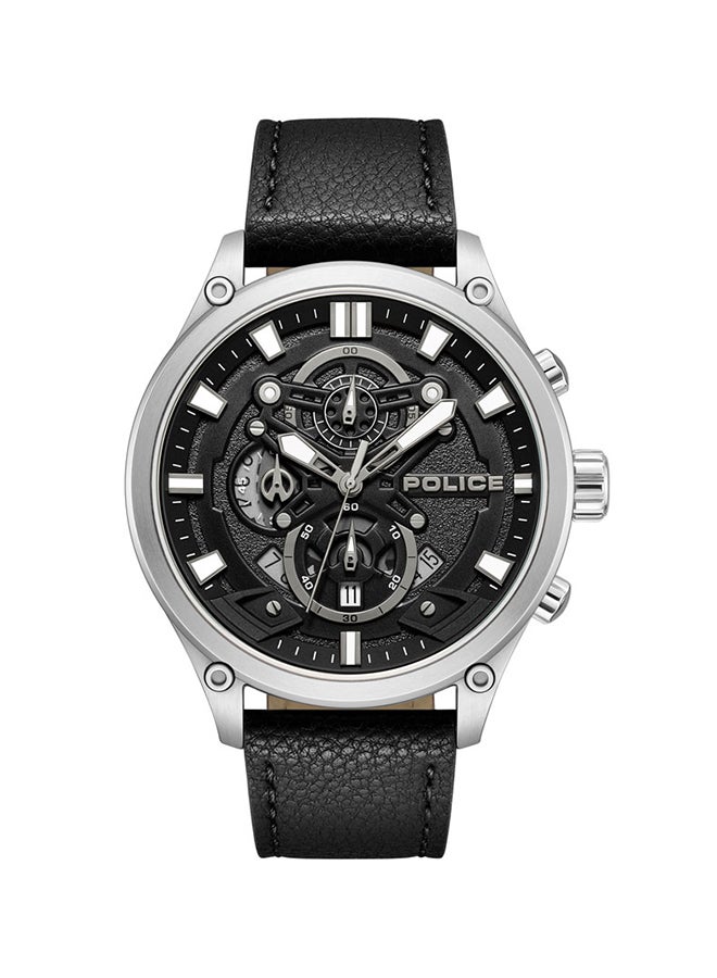 POLICE Men Wadden Men's 46mm Chronograph Watch with Screw-Detailed Dial, Charcoal & Black Face, Black Leather Strap - Image 1