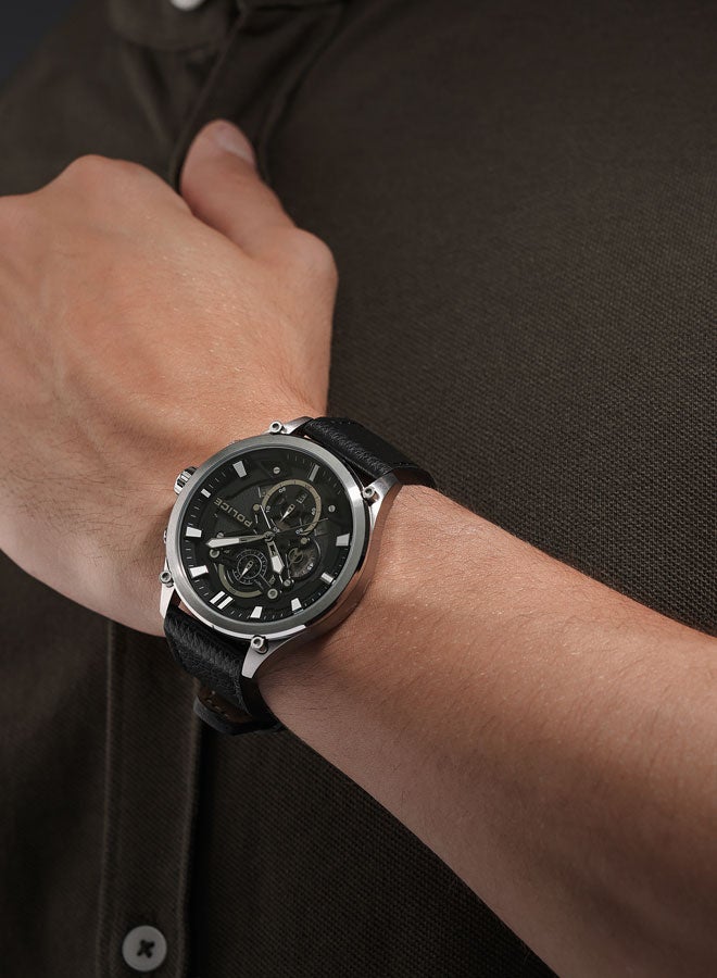 POLICE Men Wadden Men's 46mm Chronograph Watch with Screw-Detailed Dial, Charcoal & Black Face, Black Leather Strap - Image 5