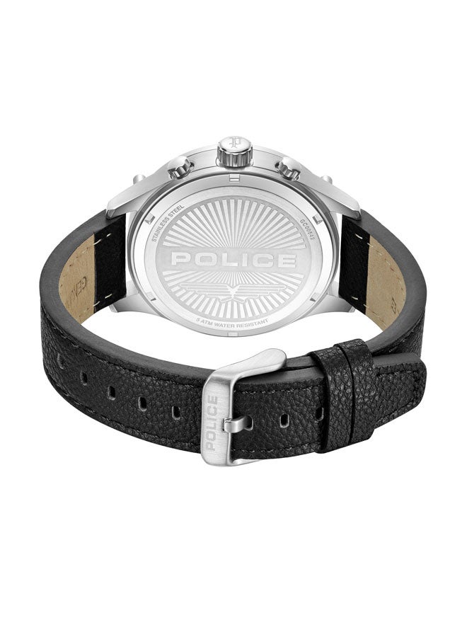 POLICE Men Wadden Men's 46mm Chronograph Watch with Screw-Detailed Dial, Charcoal & Black Face, Black Leather Strap - Image 3