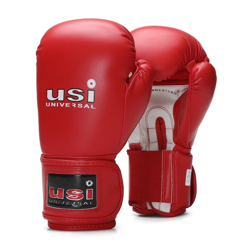 USI UNIVERSAL قفازات ملاكمة لايت كونتست من مادة PU للأطفال من 3 إلى 6 سنوات مع حشوة رغوية مصبوبة، بطانة تمتص العرق، إغلاق بحزام مطاطي مع لاصق (أحمر، 6 أونصات) - Image 1