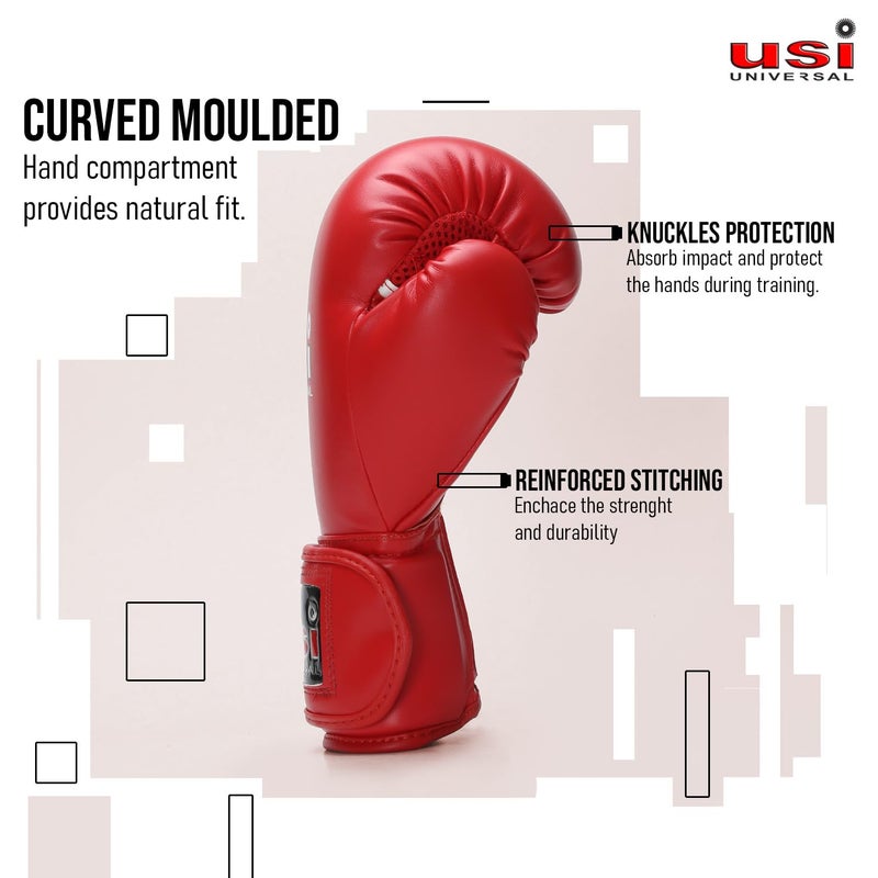 USI UNIVERSAL قفازات ملاكمة لايت كونتست من مادة PU للأطفال من 3 إلى 6 سنوات مع حشوة رغوية مصبوبة، بطانة تمتص العرق، إغلاق بحزام مطاطي مع لاصق (أحمر، 6 أونصات) - Image 3