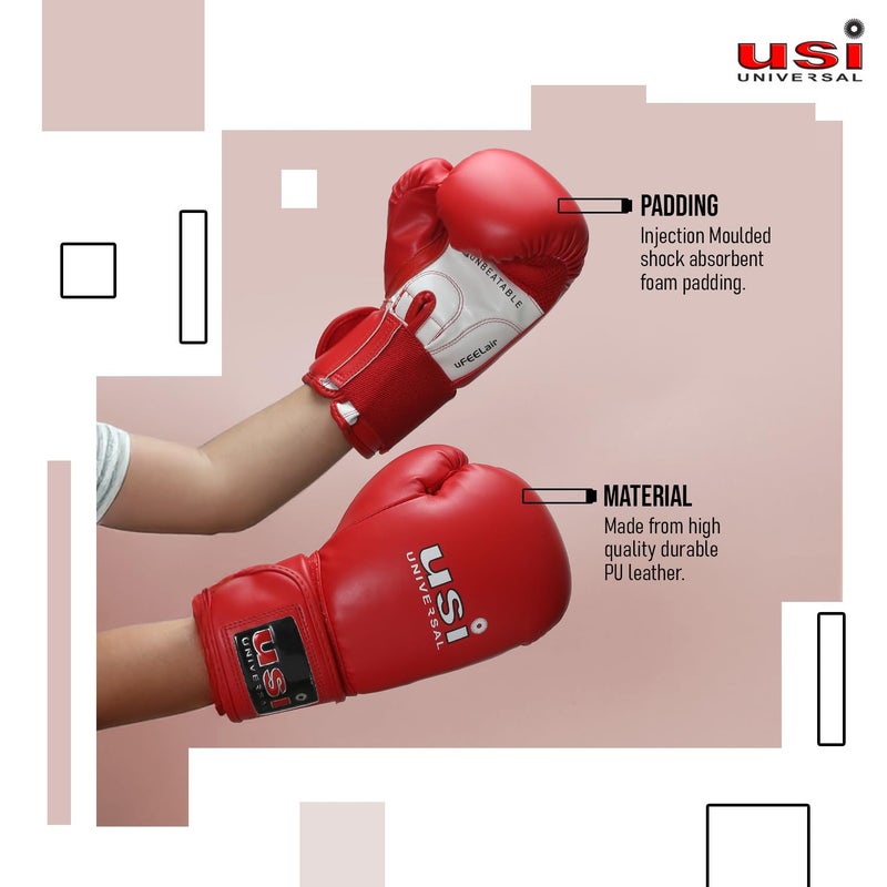USI UNIVERSAL قفازات ملاكمة لايت كونتست من مادة PU للأطفال من 3 إلى 6 سنوات مع حشوة رغوية مصبوبة، بطانة تمتص العرق، إغلاق بحزام مطاطي مع لاصق (أحمر، 6 أونصات) - Image 4