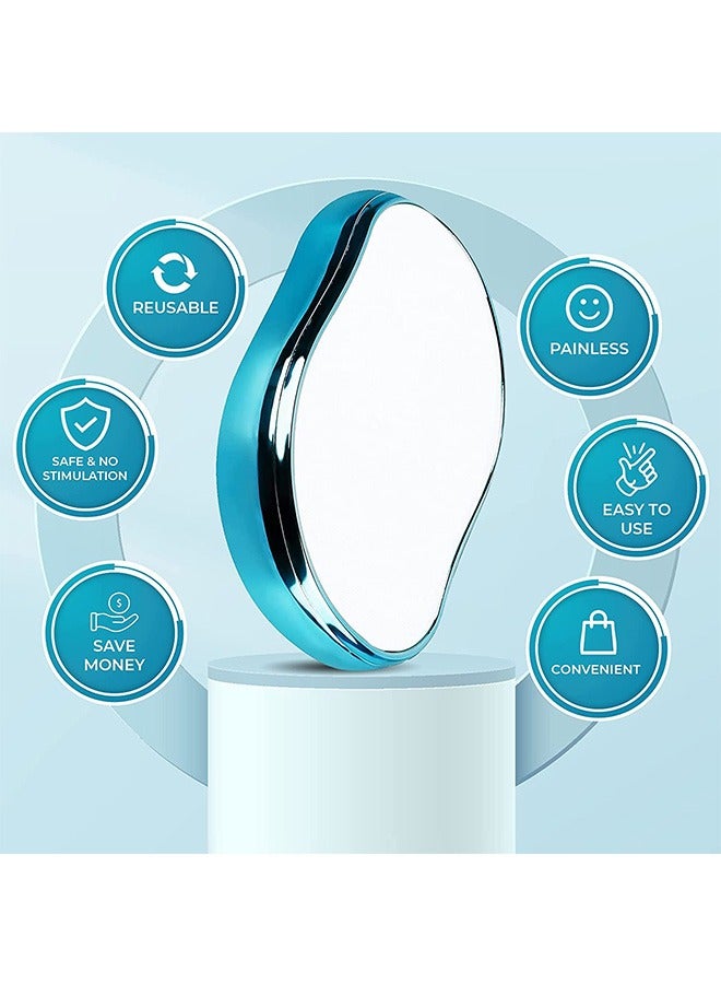 Painless Crystal Hair Removal Eraser, Washable Nanometer Glass Mild Exfoliation Physics Hair Removal Portable Epilator, Electroplating ABS Shell Fast Hair Remover Beauty Tool (Blue) - Image 5