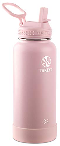 Takeya Actives 32 oz Water Bottle with Straw Lid - Double Wall Stainless Steel Insulation - Dishwasher Safe & BPA-Free - Removable Bumper - Blush - Image 1