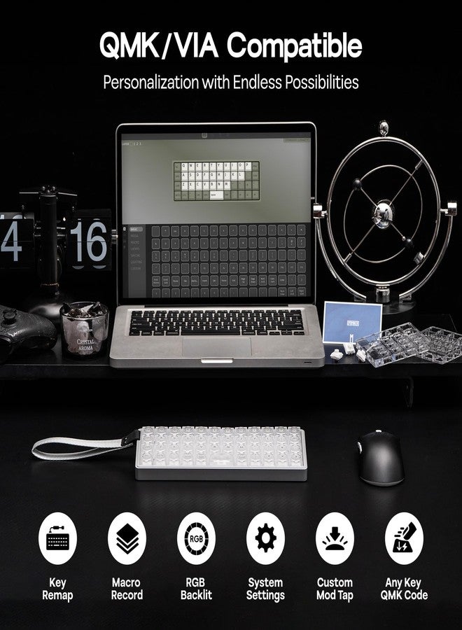 ابوماكر لوحة مفاتيح EPOMAKER Luma40 الميكانيكية منخفضة الارتفاع، مزودة بتقنية QMK/VIA ومعدن CNC، وأغطية مفاتيح شفافة، وإمكانية التبديل السريع، ومفاتيح Kailh الخطية، وتقنية 2.4 جيجاهرتز/بلوتوث/USB، ولوحة مفاتيح ألعاب لاسلكية بنسبة 40% لأجهزة Mac/Windows - Image 4