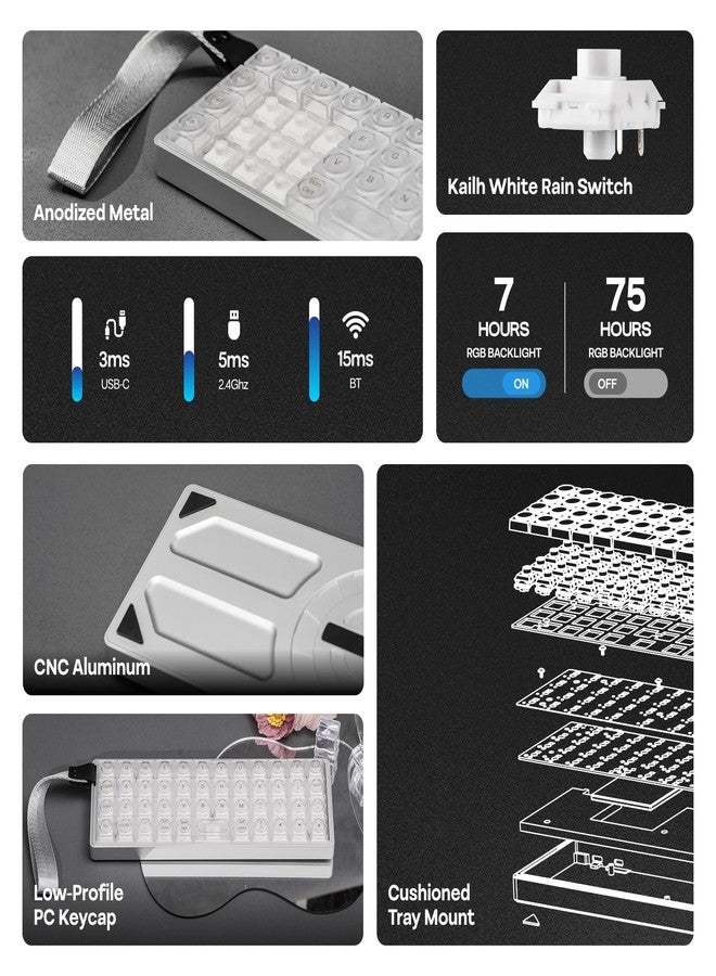 ابوماكر لوحة مفاتيح EPOMAKER Luma40 الميكانيكية منخفضة الارتفاع، مزودة بتقنية QMK/VIA ومعدن CNC، وأغطية مفاتيح شفافة، وإمكانية التبديل السريع، ومفاتيح Kailh الخطية، وتقنية 2.4 جيجاهرتز/بلوتوث/USB، ولوحة مفاتيح ألعاب لاسلكية بنسبة 40% لأجهزة Mac/Windows - Image 2