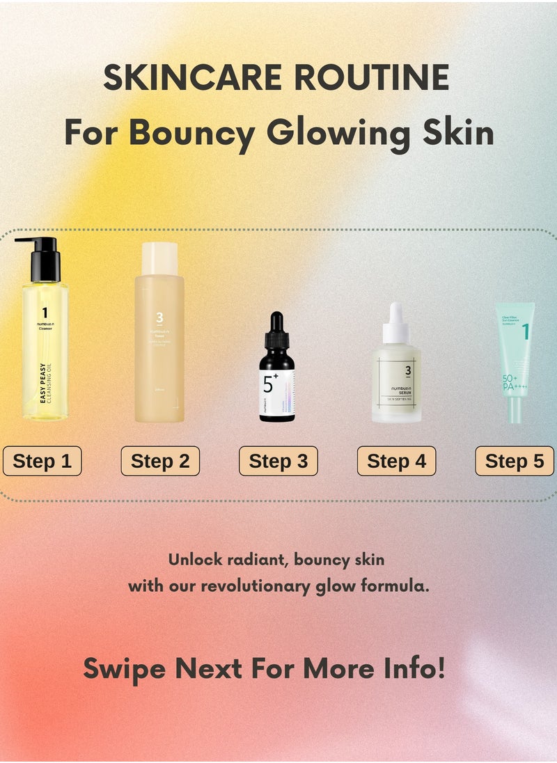 numbuzin Youthful Radiance Anti-Aging Bundle & Face Scrubber - Easy Peasy Cleansing Oil, Pure-full Calming Herb Toner, Vitamin Concentrated Serum, Skin Softening Serum, Clear Filter Sun Essence SPF50+ PA++++  - Image 3