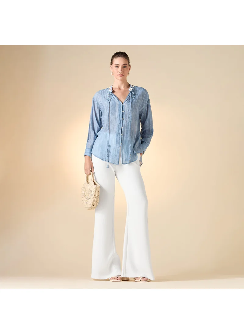 ايكونيك Iconic Regular Fit Top with Shell Tassel Detail