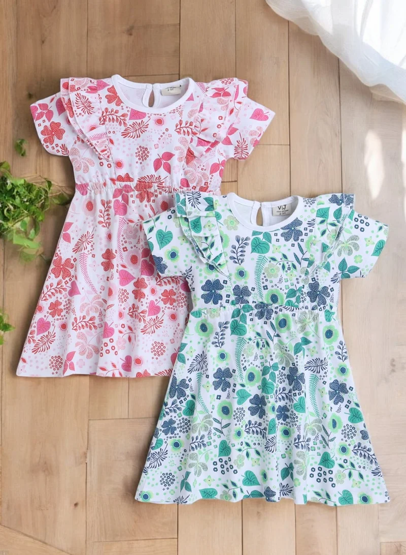 victor and jane Girls Summer Dress- Floral Print with Ruffle Sleeves