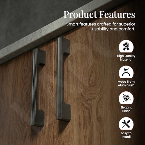 LAPO 4 Piece Drawer Handle for Kitchen, 8 Inch Cabinet Handles for Wardrobe, Pulls for Cupboard, Almirah, Pooja Mandir (200mm, Black Finish, 3 Years Warranty) M-FB - Image 3