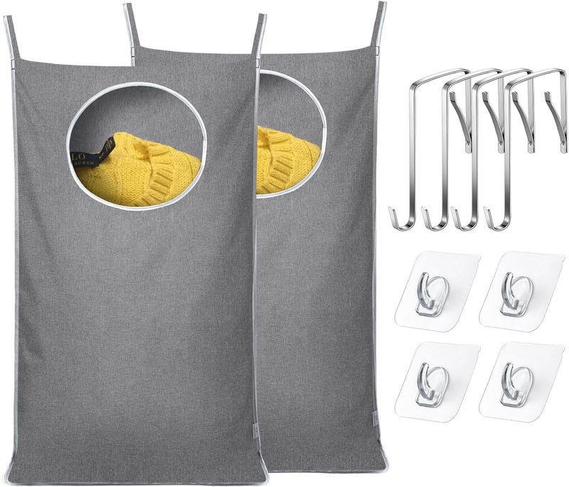 Keepjoy 2Pack Space-Saving Hanging Laundry Bag, Door Laundry Hamper with 2 Different Types of Hooks, 30x20 Inch Oxford Fabric Laundry Storage Bag for Dirty Clothes (Grey-2Pack) - Image 1