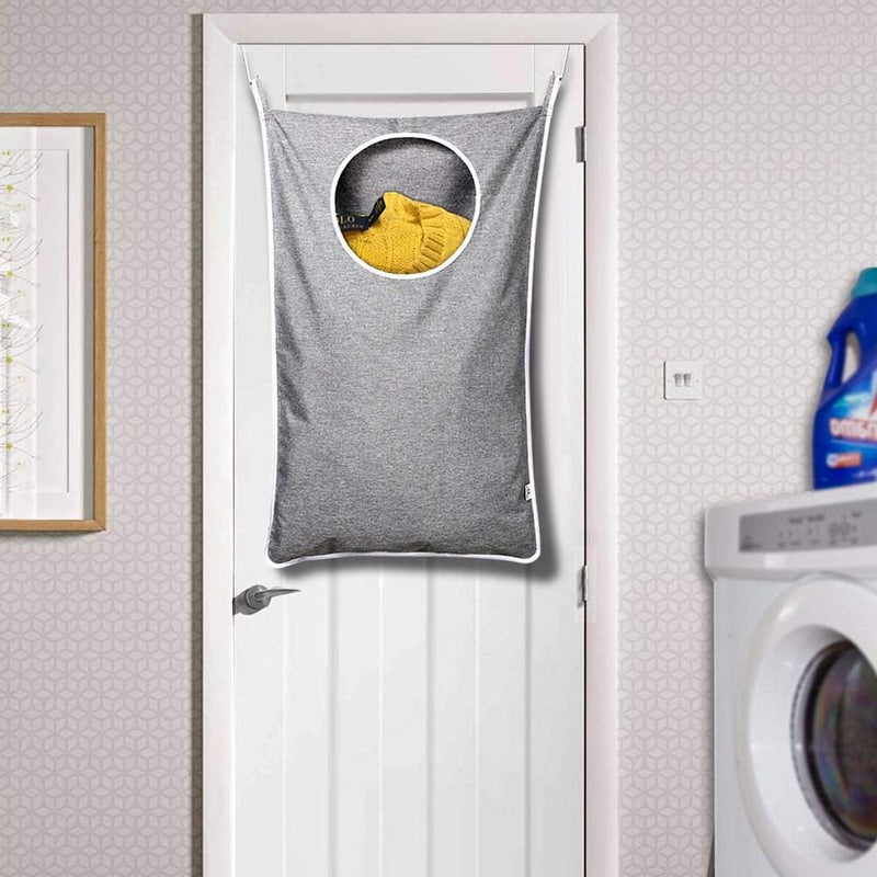 Keepjoy 2Pack Space-Saving Hanging Laundry Bag, Door Laundry Hamper with 2 Different Types of Hooks, 30x20 Inch Oxford Fabric Laundry Storage Bag for Dirty Clothes (Grey-2Pack) - Image 4