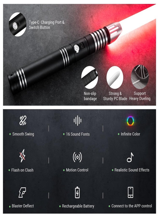 DAMIENSABER RGB V3 Smooth Swing Light Saber 16 Sound Fonts, Motion Control Light Sabers, Infinite Color Changing and 16 RGB Light Saber for Adults Support Heavy Dueling - Image 2