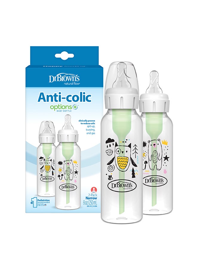 Dr. Brown’s 8 oz/250 mL PP Narrow Anti-Colic Options+ Baby Bottle, Bear/Owl, 2-Pack - Image 3