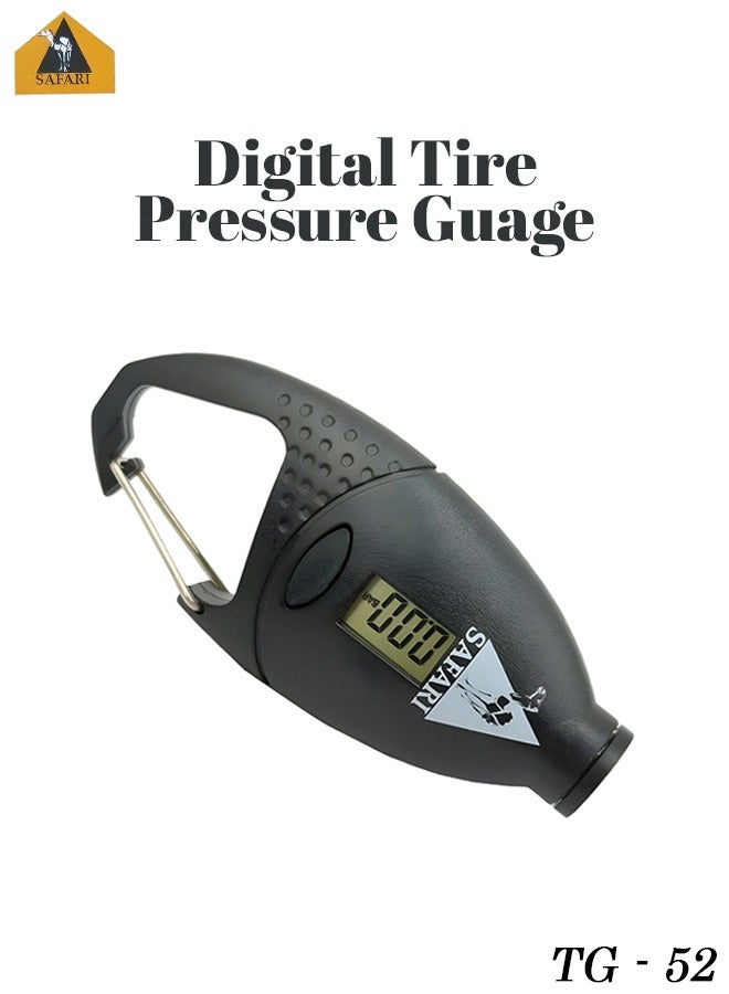 Safari Safari Digital Tire Pressure Gauge  LCD Air Pressure Tester with Carabiner Hook for Cars Trucks Motorcycles Bicycles Portable Energy Saving Anti Slip Design Easy to Use - TG-52  - Image 1