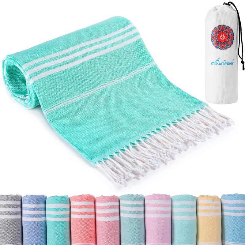 Antfuny Turkish Beach Towels Quick Dry Sand Free Soft Absorbent Adult Oversized Bath Pool Swim Long Stripe Towel Sound Cloud Sandfree Chamois Mat Summer Thing Lightweight Thin Mint Green Vacation Essentials - Image 1
