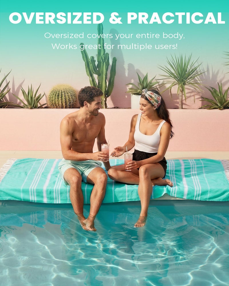 Antfuny Turkish Beach Towels Quick Dry Sand Free Soft Absorbent Adult Oversized Bath Pool Swim Long Stripe Towel Sound Cloud Sandfree Chamois Mat Summer Thing Lightweight Thin Mint Green Vacation Essentials - Image 4