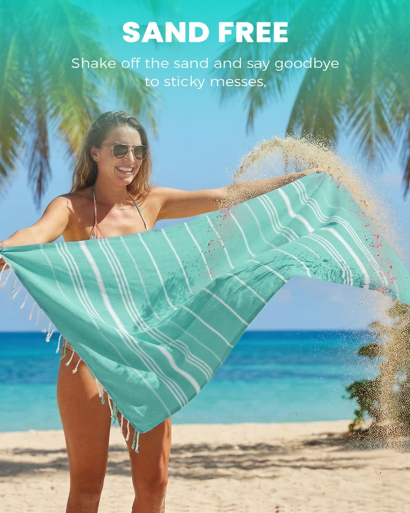 Antfuny Turkish Beach Towels Quick Dry Sand Free Soft Absorbent Adult Oversized Bath Pool Swim Long Stripe Towel Sound Cloud Sandfree Chamois Mat Summer Thing Lightweight Thin Mint Green Vacation Essentials - Image 3