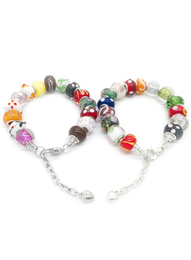 Weebee Murano Glass Beads Large Hole Glass Beads European Lampwork Spacer Charms Bead Silver Plated Cores Bracelet Charm for DIY Crafts Jewelry Making 50 Pcs Mixed - Image 5
