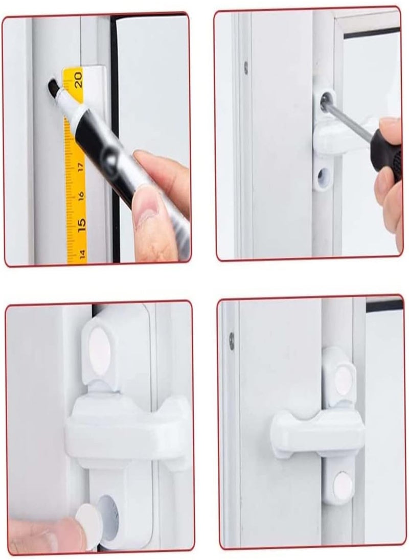 4 Pcs Security Sash Blocker Jammer,Window Locks & Latches,Window Lock Safety Lock with Screws, White Window Lock Restrictor, Door Lock for Various Upvc/PVC Doors and Windows and Home Security,