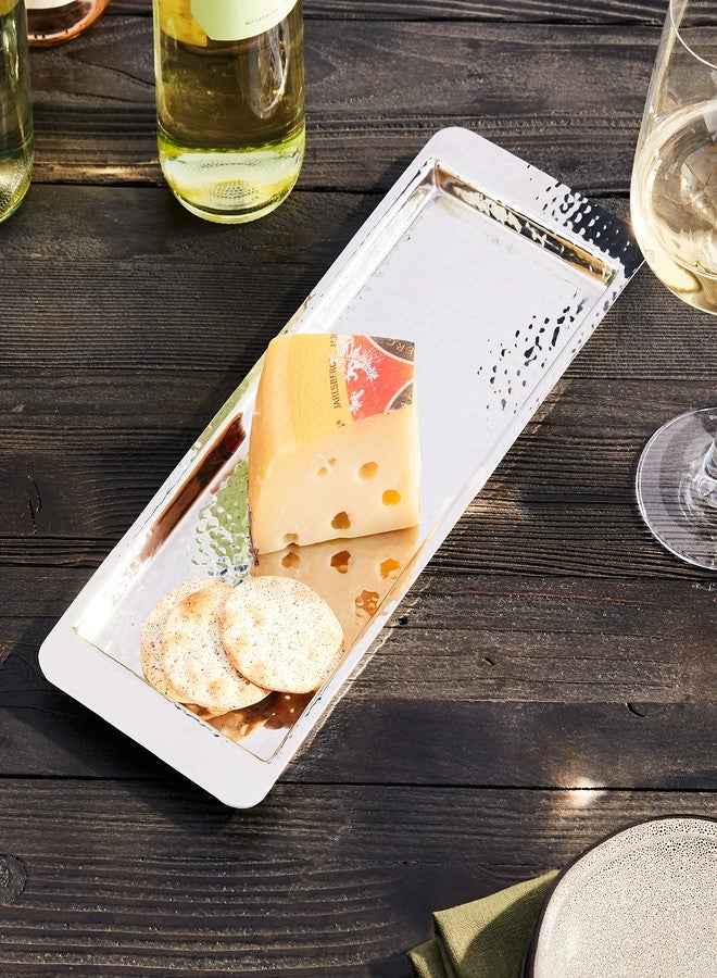 Elegance Stainless Steel Hammered Rectangular Tray, Small, 13.75 by 4.5-Inch, Silver - Image 2