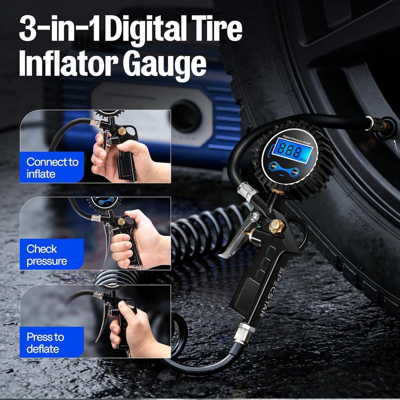 SPECSTAR 2 Pack Digital Tire Inflator with Pressure Gauge and Accessories - Image 2