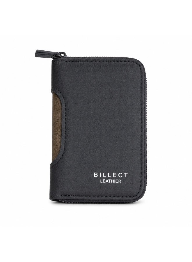 Men's Full Zip Wallet for Cards and Cash – Compact Multi-Pocket Design – BLACK - Image 1