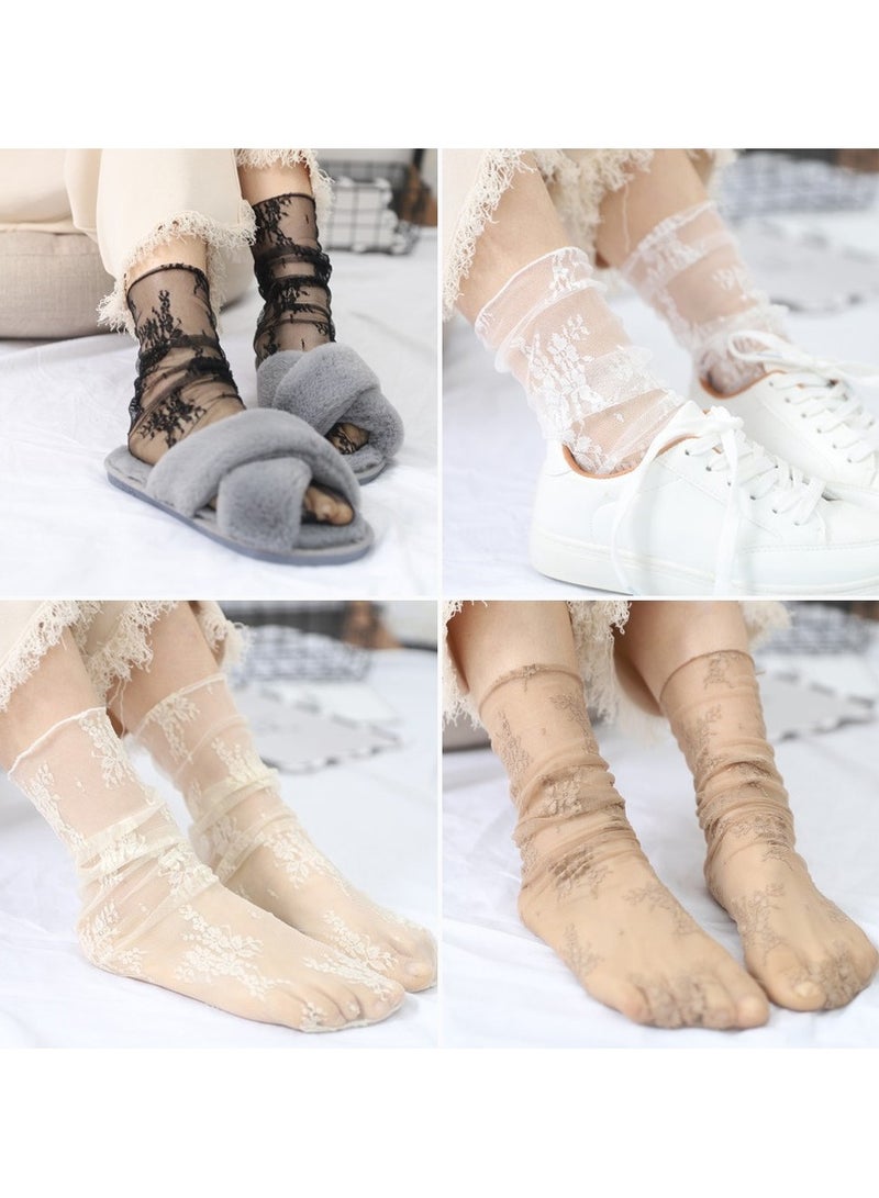 4 أزواج جوارب نسائية شفافة مترهلة - جوارب دانتيل تول جوارب شبكية - جوارب مترهلة - جوارب شفافة أنيقة فضفاضة شفافة عالية الكاحل - Image 2