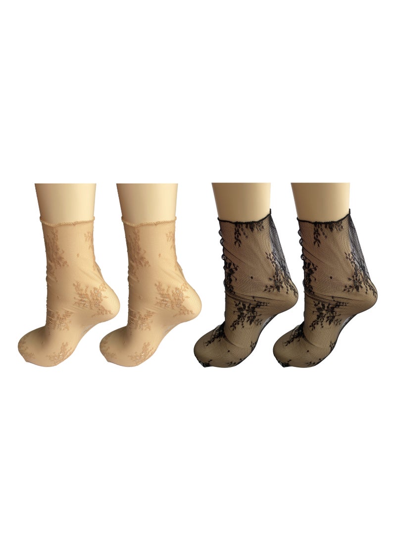 4 أزواج جوارب نسائية شفافة مترهلة - جوارب دانتيل تول جوارب شبكية - جوارب مترهلة - جوارب شفافة أنيقة فضفاضة شفافة عالية الكاحل - Image 4