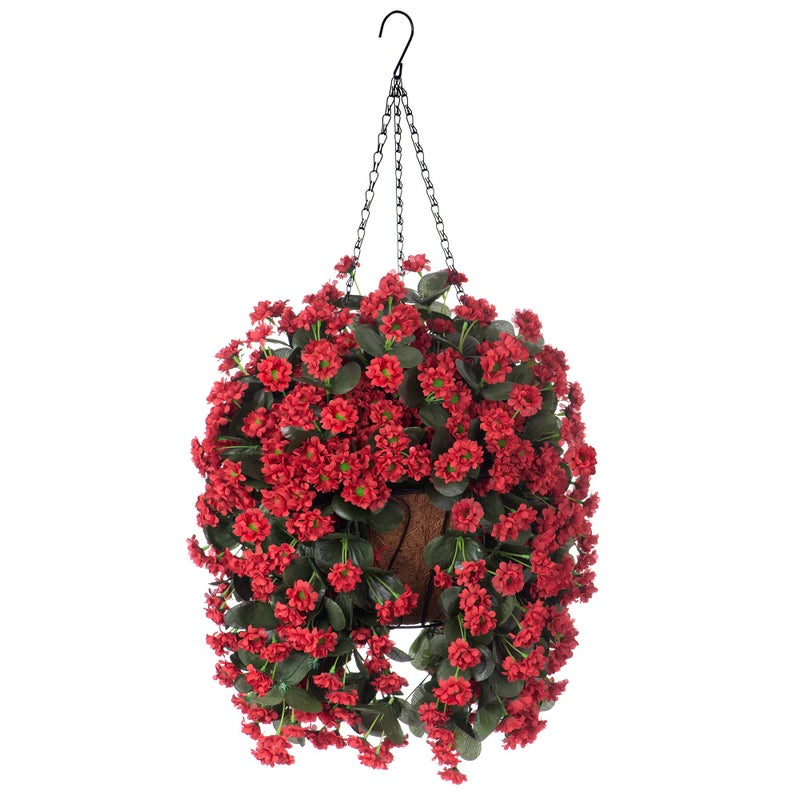 INXUGAO Hanging Baskets Artificial Flowers for Outdoor Interior Decor Artificial Daisies Flowers Shrubs Plants with Baskets for Home Porch Garden Patio Patio Spring Summer DecorRed
