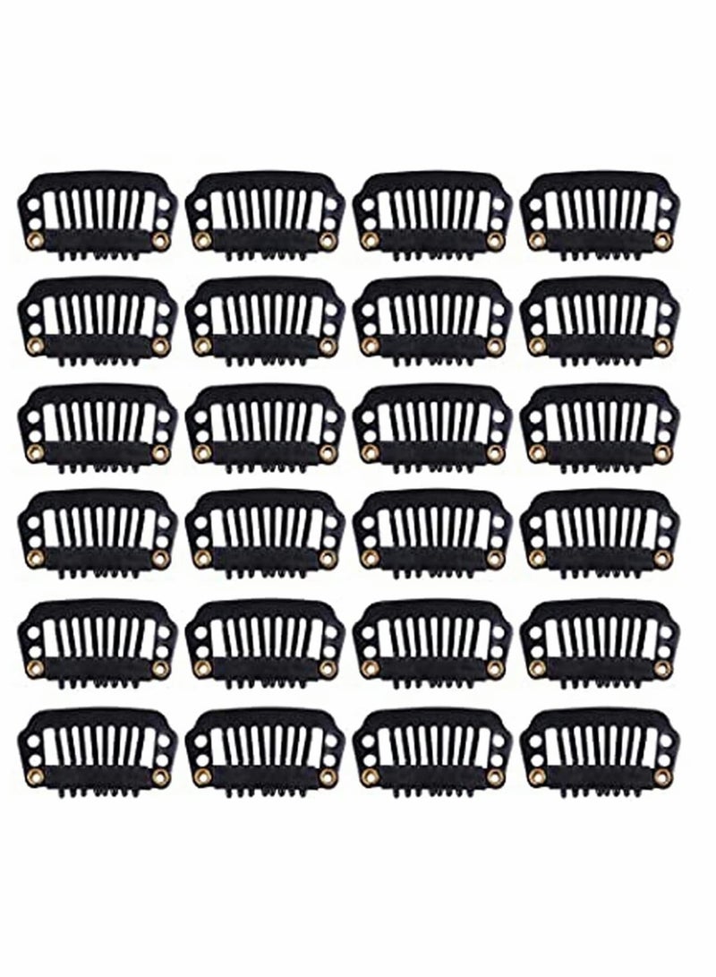 Suntown 6 Pcs/ Lot 28 mm 8-teeth Hair Extension Clips Snap Comb Clips Metal Clips Wig Clips Hair Clips for Wigs Hair Extensions Hairpiece Wig Accessories Clips with Rubber Silicone Back (Black) - Image 2