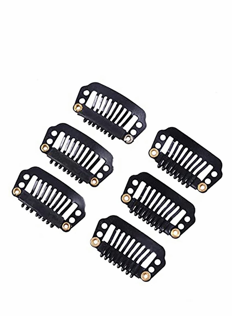 Suntown 6 Pcs/ Lot 28 mm 8-teeth Hair Extension Clips Snap Comb Clips Metal Clips Wig Clips Hair Clips for Wigs Hair Extensions Hairpiece Wig Accessories Clips with Rubber Silicone Back (Black) - Image 1
